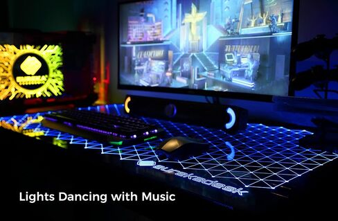 Eureka Ergonomic RGB LED Desk ، Music Sync يضيء سطح المكتب الزجاجي المقسى ، 43 "GTG I43 طاولة كمبيوتر المكتب المنزلي W Controller Rack 4 منافذ شحن USB ، التحكم في التطبيق in Kuwait