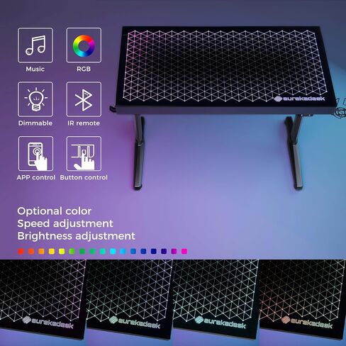 Eureka Ergonomic RGB LED Desk ، Music Sync يضيء سطح المكتب الزجاجي المقسى ، 43 "GTG I43 طاولة كمبيوتر المكتب المنزلي W Controller Rack 4 منافذ شحن USB ، التحكم في التطبيق in Kuwait