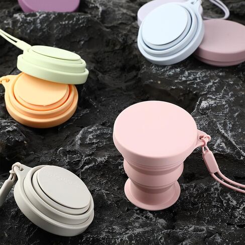 8 Pcs Silicone Collapsible Travel Cup Foldable 7 oz Camping Cups with Lids, Reusable Expandable Portable Drinking Mugs for Outdoor Hiking Camping and Travel (Rainbow Colors) in Kuwait
