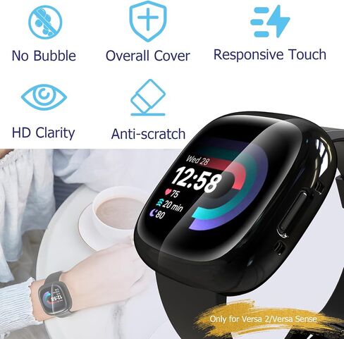 2 Pack Screen Protector Compatible with Fitbit Sense 2 / Versa 4, All-Around Protective Ultra Slim Soft TPU Case Cover Compatible with Fitbit Sense 2/ Versa 4 - Clear+Black in Saudi Arabia