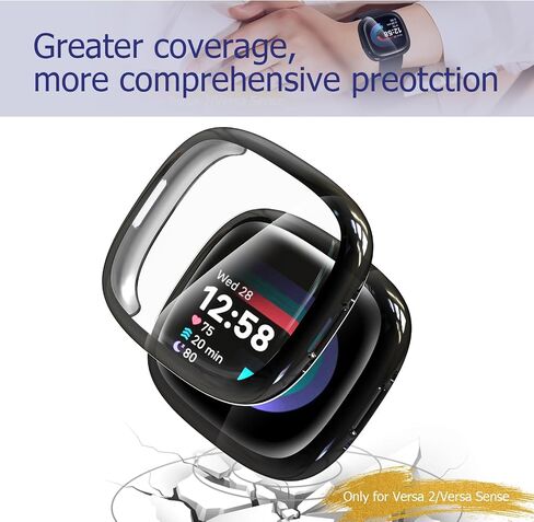 2 Pack Screen Protector Compatible with Fitbit Sense 2 / Versa 4, All-Around Protective Ultra Slim Soft TPU Case Cover Compatible with Fitbit Sense 2/ Versa 4 - Clear+Black in Saudi Arabia