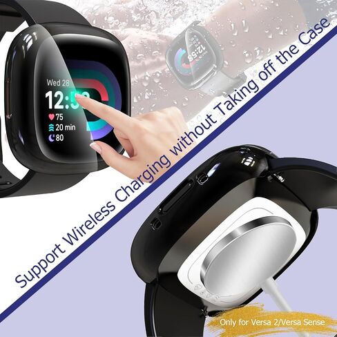 2 Pack Screen Protector Compatible with Fitbit Sense 2 / Versa 4, All-Around Protective Ultra Slim Soft TPU Case Cover Compatible with Fitbit Sense 2/ Versa 4 - Clear+Black in Saudi Arabia