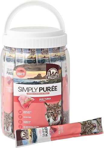 Simply Puree Salmon with Ancient Grains Tub for Cats | 48 Individual Servings | High-Protein, Grain-Enriched Cat Treat | All-Natural, No Artificial Additives | Smooth and Delicious Puree in Saudi Arabia