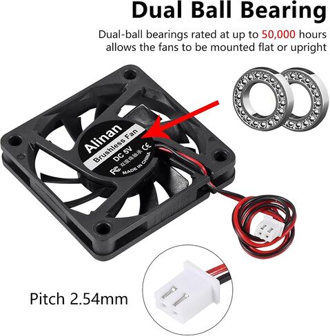 Alinan 4pcs 6010 60mm x 10mm 24V Dual Ball Bearings Brushless Fan 2Pin DC Cooling Exhaust Fan for Radiator DIY Air Exhaust Vent Cooling in Saudi Arabia