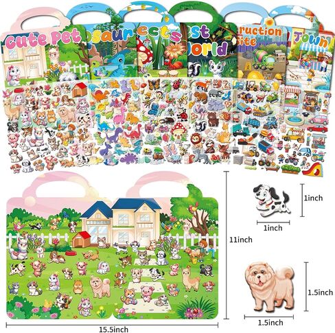 Kalysky 6Set Puffy Sticker Books for Kids 2-4, 3D Reusable Stickers Books for Toddlers 1-3 2-4,Farm+Animal+Dinosaurs+Ocean World+Space+Vehicle in Saudi Arabia