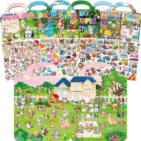 Kalysky 6Set Puffy Sticker Books for Kids 2-4, 3D Reusable Stickers Books for Toddlers 1-3 2-4,Farm+Animal+Dinosaurs+Ocean World+Space+Vehicle in Saudi Arabia