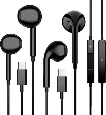 سماعات رأس USB C سلكية لسلسلة iPhone 16/15، لجهاز iPad Pro Air 5/4/Mini 6/iPad 10th، سماعات أذن من النوع C لجهاز MacBook Pro/air، ميكروفون التحكم، مستوى الصوت، الموسيقى in Kuwait