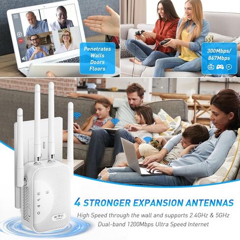 WiFi Extender Signal Booster, 2025 WiFi Booster 1200Mbps Dual Band 5GHz/2.4GHz Internet Extenders for Home, Wi-Fi Repeater with Ethernet Port Covers up to 36328 Sq.ft Range and More Devices (6 ANT) in Saudi Arabia