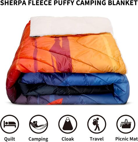 Zzlamb Sherpa Puffy Camping بطانية ، بطانيات صوف دافئة قابلة للارتداء في الهواء الطوي in Kuwait