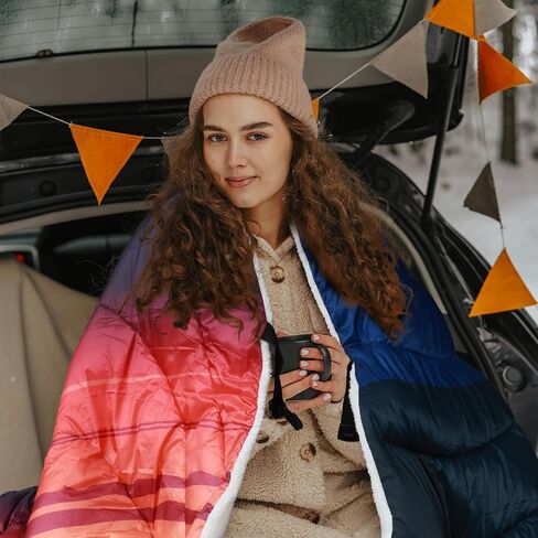 Zzlamb Sherpa Puffy Camping بطانية ، بطانيات صوف دافئة قابلة للارتداء في الهواء الطوي in Kuwait