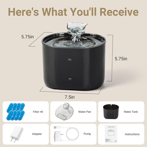 Meill Cat Water Fountain, 75Oz/2.2L Dog Water Bowl Dispenser with Filter Indoor for Small Pets, Automatic Shut-Off for Low Water Level, Water Level Visible, Ultra-Silent, 4 Filters, Black in Saudi Arabia