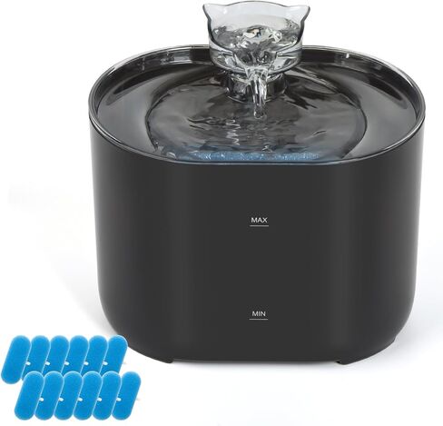 Meill Cat Water Fountain, 75Oz/2.2L Dog Water Bowl Dispenser with Filter Indoor for Small Pets, Automatic Shut-Off for Low Water Level, Water Level Visible, Ultra-Silent, 4 Filters, Black in Saudi Arabia