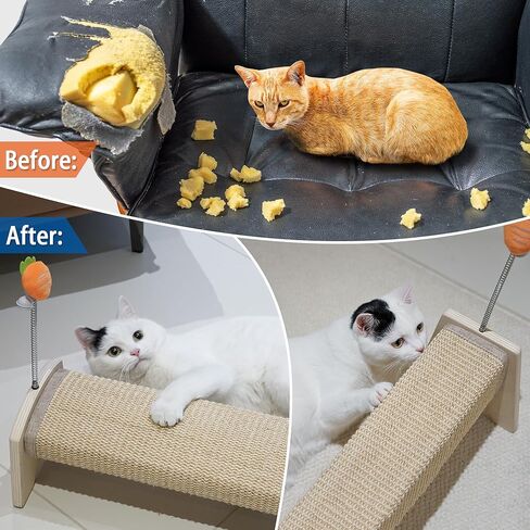 PETKARAY Horizontal Scratching Post, 30" Sisal Cat Scratch Post, Large Cat Scratcher with Spring Toy, Protect Furniture for Indoor Kitten in Kuwait