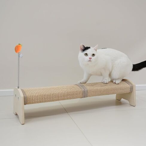 PETKARAY Horizontal Scratching Post, 30" Sisal Cat Scratch Post, Large Cat Scratcher with Spring Toy, Protect Furniture for Indoor Kitten in Kuwait