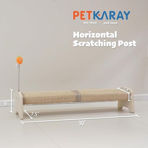 PETKARAY Horizontal Scratching Post, 30" Sisal Cat Scratch Post, Large Cat Scratcher with Spring Toy, Protect Furniture for Indoor Kitten in Kuwait