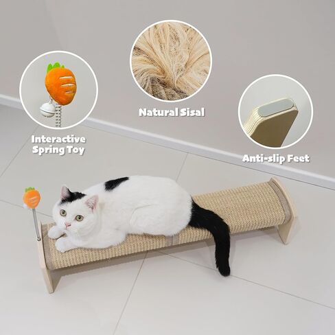 PETKARAY Horizontal Scratching Post, 30" Sisal Cat Scratch Post, Large Cat Scratcher with Spring Toy, Protect Furniture for Indoor Kitten in Kuwait