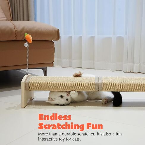 PETKARAY Horizontal Scratching Post, 30" Sisal Cat Scratch Post, Large Cat Scratcher with Spring Toy, Protect Furniture for Indoor Kitten in Kuwait