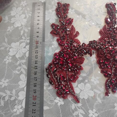 1 Pair Hand-Made Beaded Rhinestons DIY Clothing Appliques Patch Leaves Flower Applique Patch for Wedding Dress Decoration (Blue) in Saudi Arabia