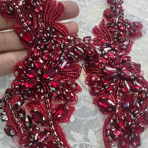 1 Pair Hand-Made Beaded Rhinestons DIY Clothing Appliques Patch Leaves Flower Applique Patch for Wedding Dress Decoration (Blue) in Saudi Arabia