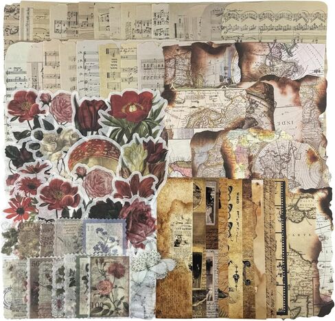 Vintage Aesthetic Scrapbook Supplies Kit with Scrapbook Paper, Stickers, Bookmarks for Scrapbooking, DIY Albums, Junk Journals, Bullet Journals, Dark Academia Aesthetic Decor (Dark2 129 Pcs) in Saudi Arabia