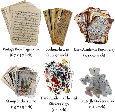 Vintage Aesthetic Scrapbook Supplies Kit with Scrapbook Paper, Stickers, Bookmarks for Scrapbooking, DIY Albums, Junk Journals, Bullet Journals, Dark Academia Aesthetic Decor (Dark2 129 Pcs) in Saudi Arabia
