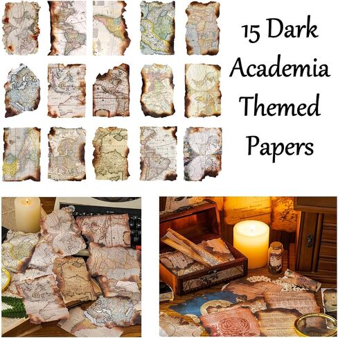 Vintage Aesthetic Scrapbook Supplies Kit with Scrapbook Paper, Stickers, Bookmarks for Scrapbooking, DIY Albums, Junk Journals, Bullet Journals, Dark Academia Aesthetic Decor (Dark2 129 Pcs) in Saudi Arabia