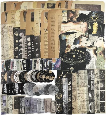 Vintage Aesthetic Scrapbook Supplies Kit with Scrapbook Paper, Stickers, Bookmarks for Scrapbooking, DIY Albums, Junk Journals, Bullet Journals, Dark Academia Aesthetic Decor (Dark2 129 Pcs) in Saudi Arabia