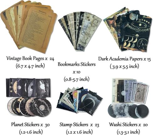 Vintage Aesthetic Scrapbook Supplies Kit with Scrapbook Paper, Stickers, Bookmarks for Scrapbooking, DIY Albums, Junk Journals, Bullet Journals, Dark Academia Aesthetic Decor (Dark2 129 Pcs) in Saudi Arabia