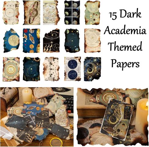 Vintage Aesthetic Scrapbook Supplies Kit with Scrapbook Paper, Stickers, Bookmarks for Scrapbooking, DIY Albums, Junk Journals, Bullet Journals, Dark Academia Aesthetic Decor (Dark2 129 Pcs) in Saudi Arabia