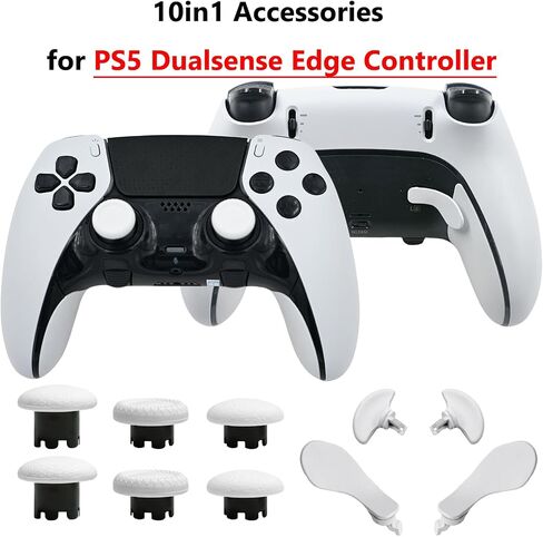 10-in-1 Metal Thumbsticks Replacement for PS5 Dualsense Edge Controller,4 Metallic Back Paddles Triggers Buttons Repair Parts for PS5 Edge Controller with 6 Analog Joysticks(White) in Saudi Arabia