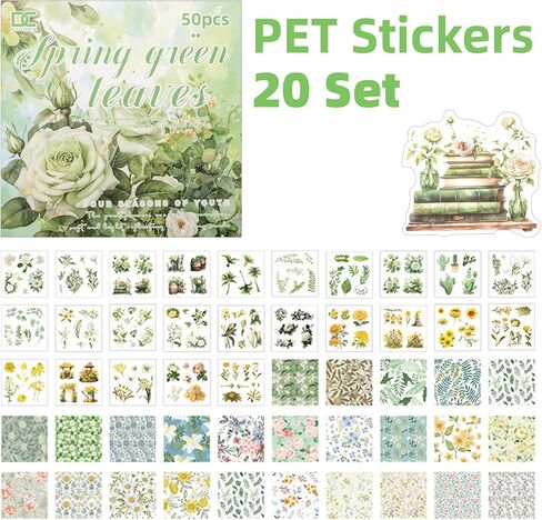 SPRING SHEFF SCRAPBOOKING Supplies for Junk Journal ، 20 SHOETS PET ملصقات-ملصقات مجلة عتيقة ، كتاب ملصق على الأقدام قبل قص (TZ-006-004) in Kuwait