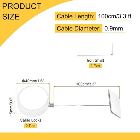 MECCANIXITY 3.3ft Retractable Cable Lock with Square Patch Remote Control Security Lock with Adjustable Cord Tether Anti Theft for Laptop, TV, 150 G, Black, 2 Pack in Saudi Arabia