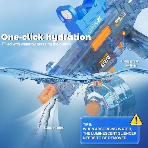 Automatic Electric Water Gun with Muzzle Flash, Auto Water Suction Powerful Squirt Guns Pistol for Adults Kids, Auto Water Blaster Pistol Outdoor Summer Toys for Pool Beach Party in Saudi Arabia
