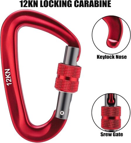 12kN Locking Carabiner Clips, Small Aluminium Carabiners Keychain, Heavy Duty Caribeaners for Camping, Hiking, Hammocks, Swings, Dog Leash, 2 Pcs in Saudi Arabia
