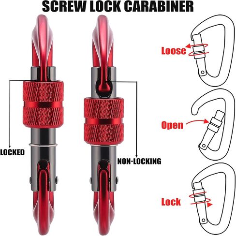12kN Locking Carabiner Clips, Small Aluminium Carabiners Keychain, Heavy Duty Caribeaners for Camping, Hiking, Hammocks, Swings, Dog Leash, 2 Pcs in Saudi Arabia