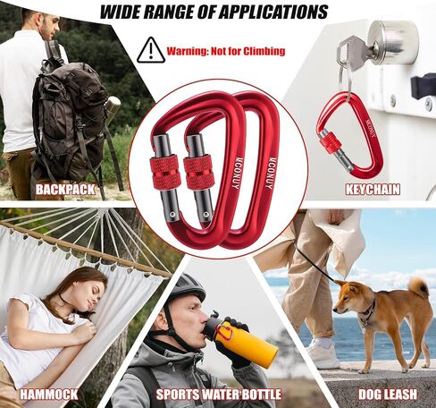 12kN Locking Carabiner Clips, Small Aluminium Carabiners Keychain, Heavy Duty Caribeaners for Camping, Hiking, Hammocks, Swings, Dog Leash, 2 Pcs in Saudi Arabia