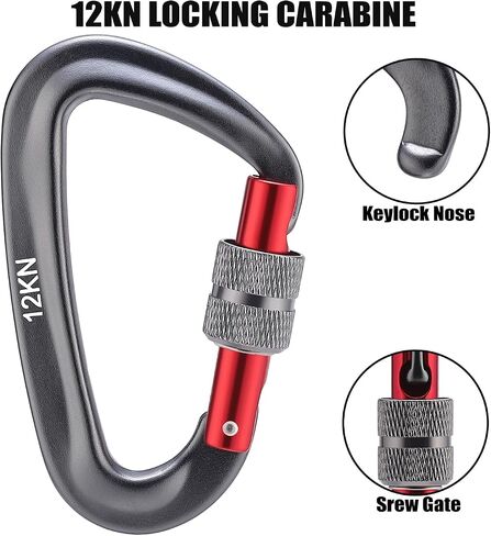 12kN Locking Carabiner Clips, Small Aluminium Carabiners Keychain, Heavy Duty Caribeaners for Camping, Hiking, Hammocks, Swings, Dog Leash, 2 Pcs in Saudi Arabia