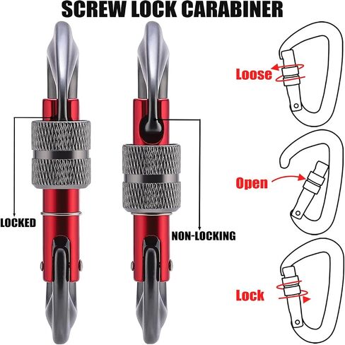 12kN Locking Carabiner Clips, Small Aluminium Carabiners Keychain, Heavy Duty Caribeaners for Camping, Hiking, Hammocks, Swings, Dog Leash, 2 Pcs in Saudi Arabia