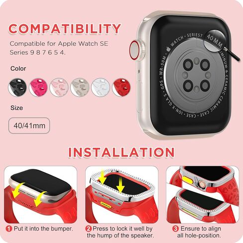 DABAOZA Engraved Compatible for Apple Watch Band Women 41mm 40mm 38mm with Bling Gliter Bumper, Soft Silicone Strap for iWatch Series 9 8 7 6/SE 5 4 3 2 1 in Kuwait