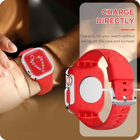 DABAOZA Engraved Compatible for Apple Watch Band Women 41mm 40mm 38mm with Bling Gliter Bumper, Soft Silicone Strap for iWatch Series 9 8 7 6/SE 5 4 3 2 1 in Kuwait