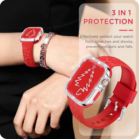 DABAOZA Engraved Compatible for Apple Watch Band Women 41mm 40mm 38mm with Bling Gliter Bumper, Soft Silicone Strap for iWatch Series 9 8 7 6/SE 5 4 3 2 1 in Kuwait