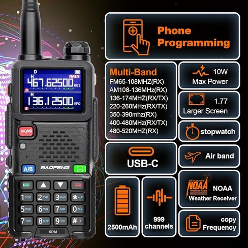 BAOFENG 5RM 10W Long Range Ham Radio – Upgraded UV-5R Handheld NOAA Weather Receiver, 2500mAh Rechargeable Battery, USB-C Charging, 999CH, Includes 771 Antenna, Hand Microphone & 805s Antenna (2 Pack) in Saudi Arabia