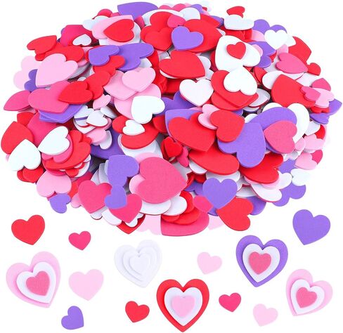 Cooraby 600 Pieces Heart Foam Stickers Self-Adhesive Heart Shaped Craft Stickers for Valentine's Day, Wedding Decoration or Card Making in Kuwait
