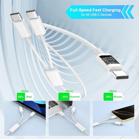 2 in 1 USB C to USB C/Lightning Cable Compatible for iPhone iPhone 16 15 14 13 12 11 XS XR X, 2 Pack 60W USB C Multiple Charging with Lightning/Type C Port iPhone Charger Cord Fast Charging Cable 6FT in Saudi Arabia
