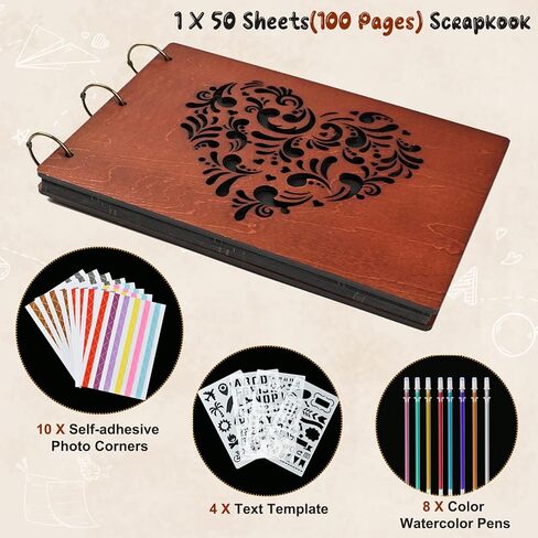 Scrapbooking Albums-Giiffu Wooden Photo Scrapbooking, DIY Personalized Travel Scrapbook,100 Page Journal Adventure Memory Photo Book, Gift for Newlyweds, Graduation, Wedding, Anniversary, Birthday in Kuwait