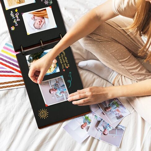 Scrapbooking Albums-Giiffu Wooden Photo Scrapbooking, DIY Personalized Travel Scrapbook,100 Page Journal Adventure Memory Photo Book, Gift for Newlyweds, Graduation, Wedding, Anniversary, Birthday in Kuwait