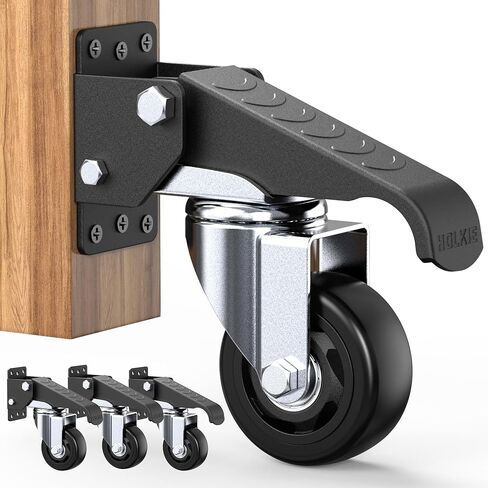 HOLKIE Retractable Casters Heavy Duty Casters with Lifting and Lowering Function Maximum Load of 700 lbs (4 casters) for Workbenches or Other Equipment in Saudi Arabia