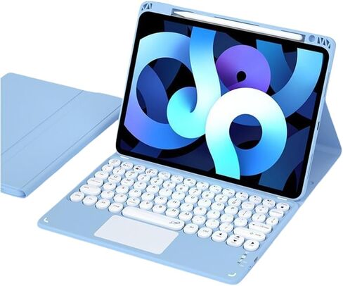 Keyboard Case for iPad (A16) 11th/iPad 10th Gen with Touchpad, Candy Color Round Keys Magnetic Detachable Keyboard with Multi-Touch Trackpad and Pencil Holder，Misty Blue in Saudi Arabia