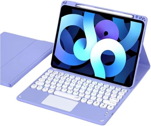 Keyboard Case for iPad (A16) 11th/iPad 10th Gen with Touchpad, Candy Color Round Keys Magnetic Detachable Keyboard with Multi-Touch Trackpad and Pencil Holder，Misty Blue in Saudi Arabia