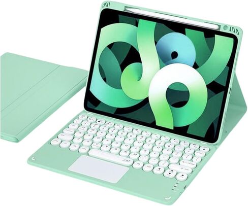 Keyboard Case for iPad (A16) 11th/iPad 10th Gen with Touchpad, Candy Color Round Keys Magnetic Detachable Keyboard with Multi-Touch Trackpad and Pencil Holder，Misty Blue in Saudi Arabia